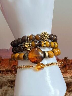 Tiger eye and amber beaded bracelets